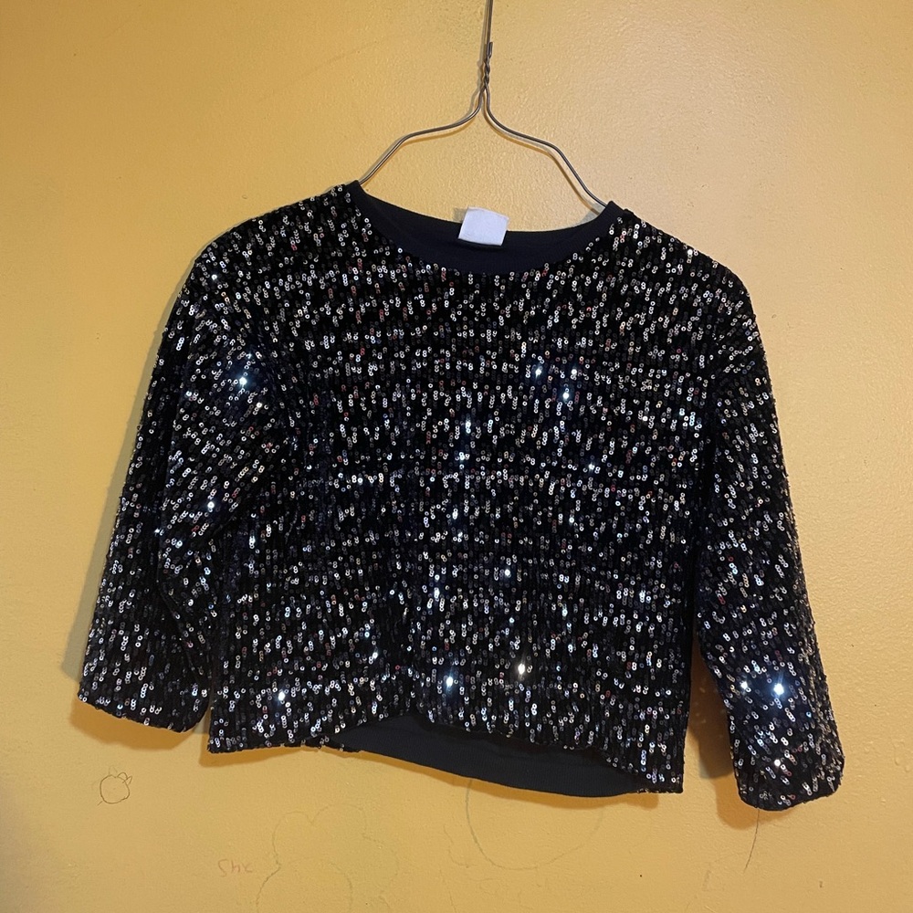 Zara Black Sequin Long Sleeve Top Size 7 Girls